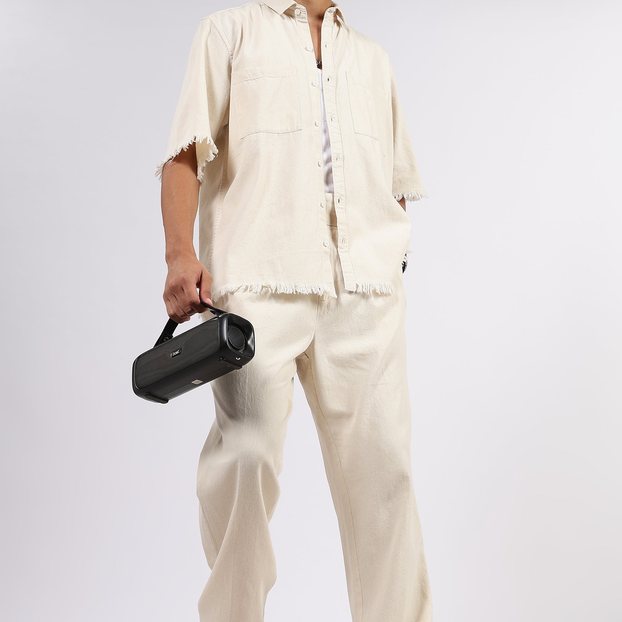 Co-Ord Set Off-White Premium Denim Gurkha Pant & Half Sleeve Shirt Relaxed Fit