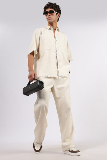 Co-Ord Set Off-White Premium Denim Gurkha Pant & Half Sleeve Shirt Relaxed Fit
