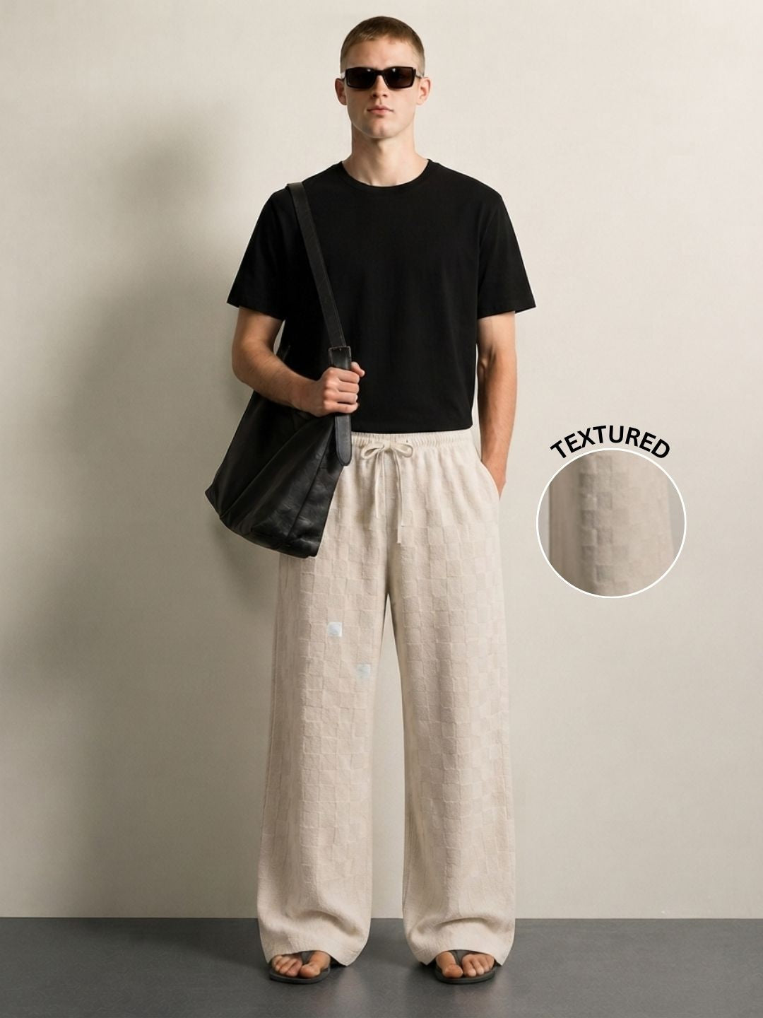 Off-White Super Soft Textured Extra Baggy Korean Pant