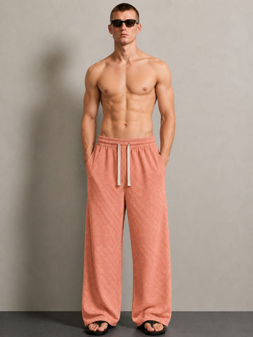 Brown Textured Relaxed-Fit Mid-Rise Korean Pant