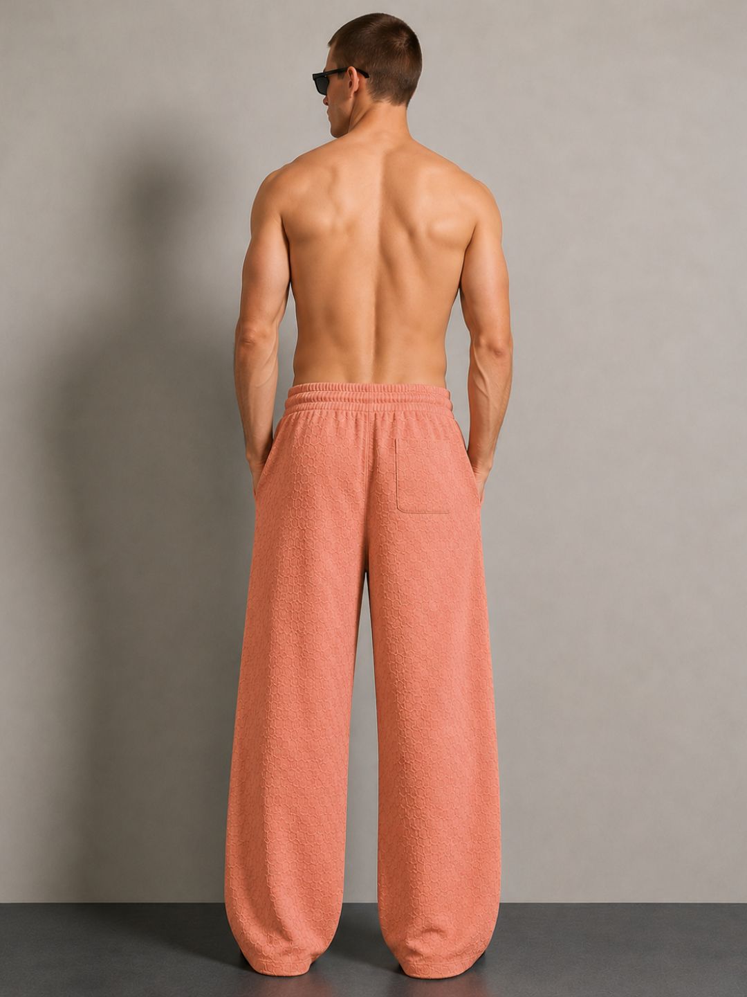 Brown Textured Relaxed-Fit Mid-Rise Korean Pant