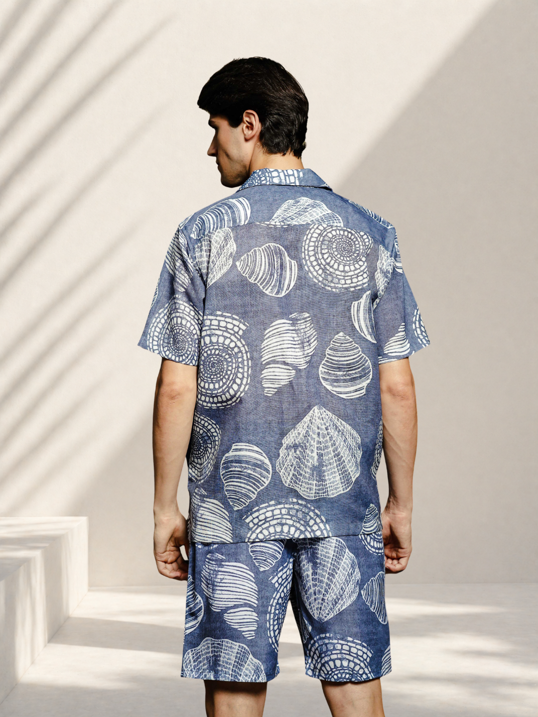 Grey Tropical Print Linen Blend Cuban Collar Resort Shirt & Shorts Co-ord Set