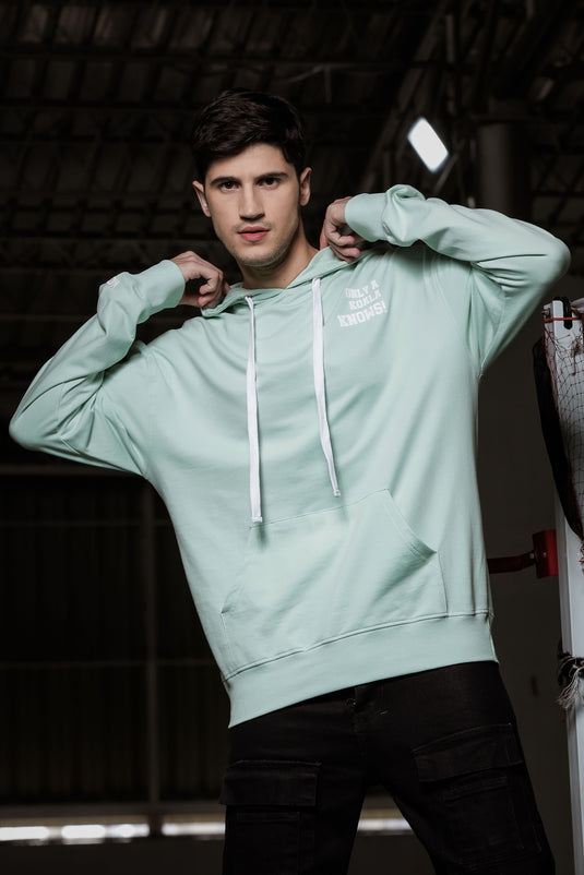 Unisex Relaxed Fit Mint Green Printed Hoodie