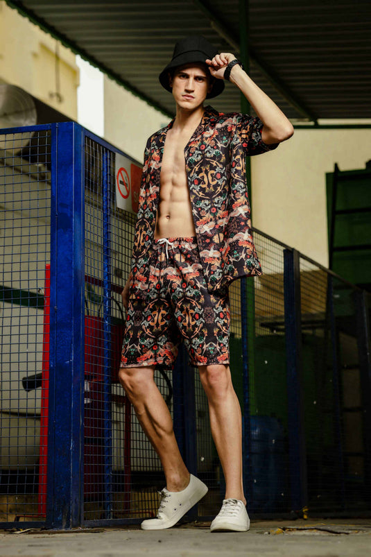 Delv Abstract Printed Short Sleeves Shirt & Shorts Coord Set