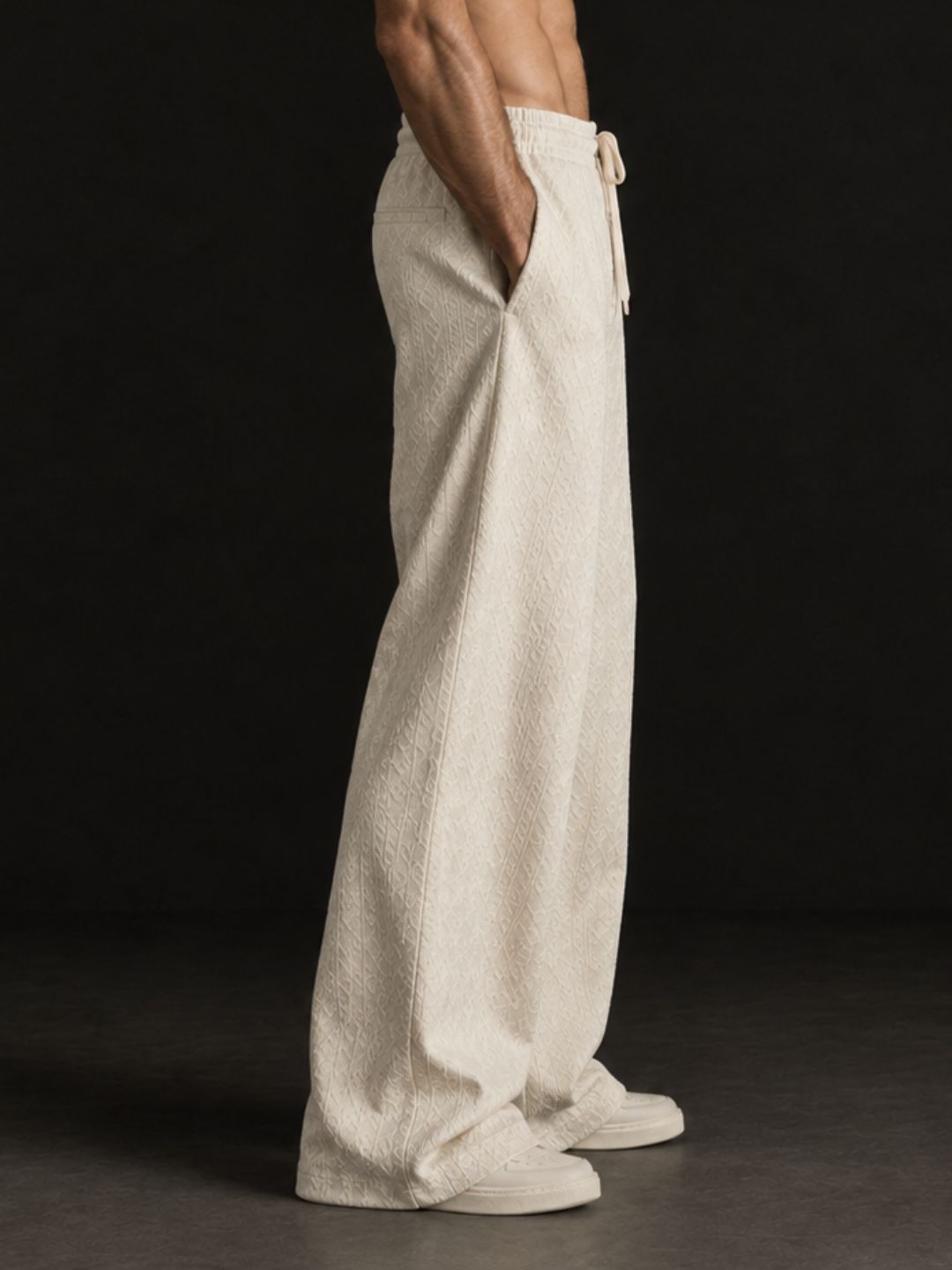 Off-White Textured Oversized Full Sleeve Sweatshirt & Trackpant Co-ord Set