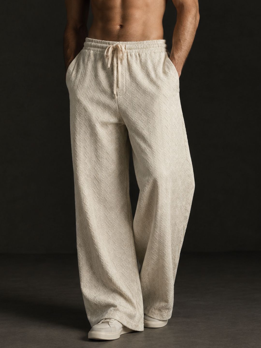 Off-White Textured Oversized Full Sleeve Sweatshirt & Trackpant Co-ord Set